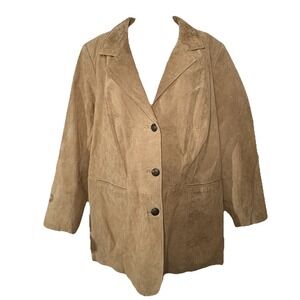 D & Co Denim & Company Women's Suede Leather Jacket Long Sleeve Brown Size 3X